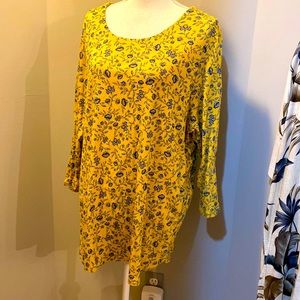 J Jill cotton knit top 3X yellow blue French country